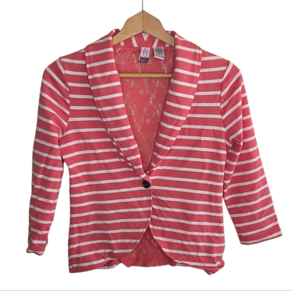 Y2K Love On A Hanger Coral Striped Blazer with Lace Back Size Small